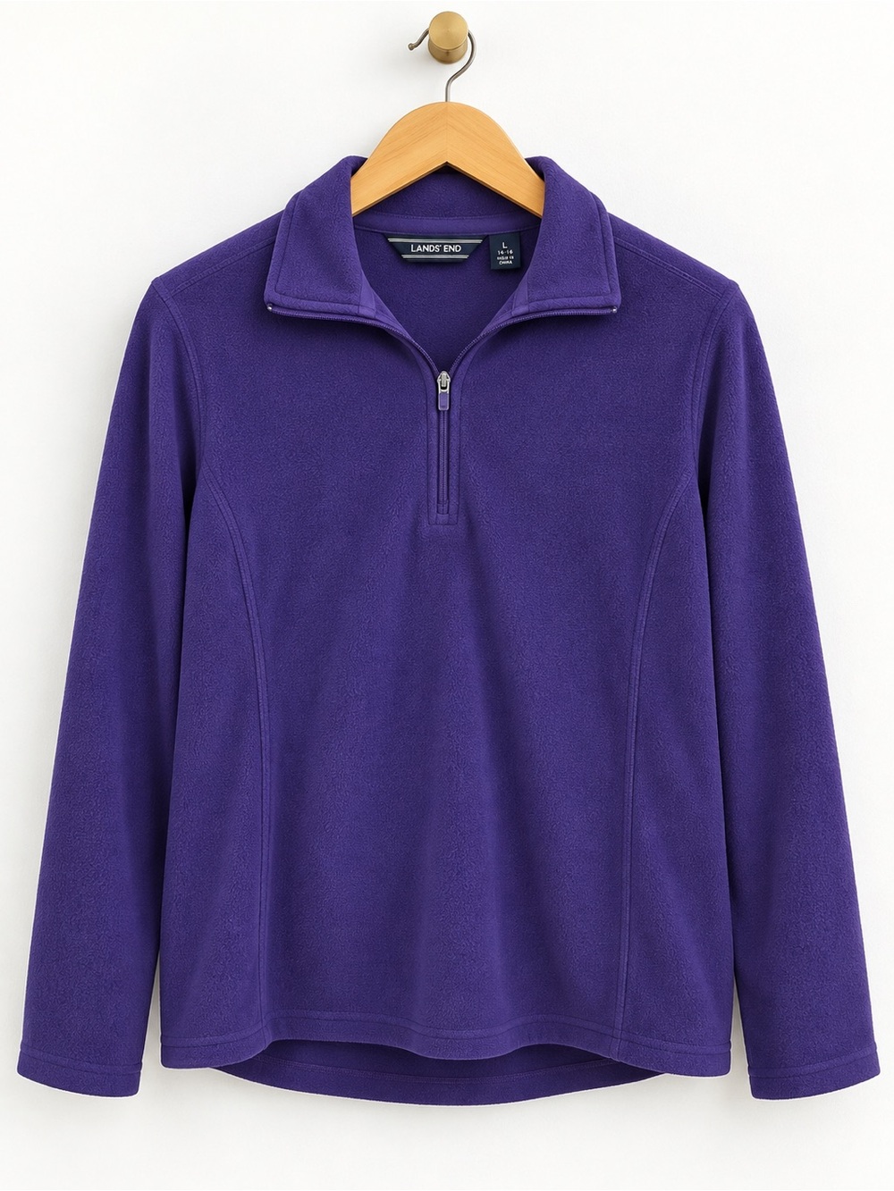 Lands’ End Purple Fleece Pullover Large 14 16 Quarter Zip Lightweight Jacket